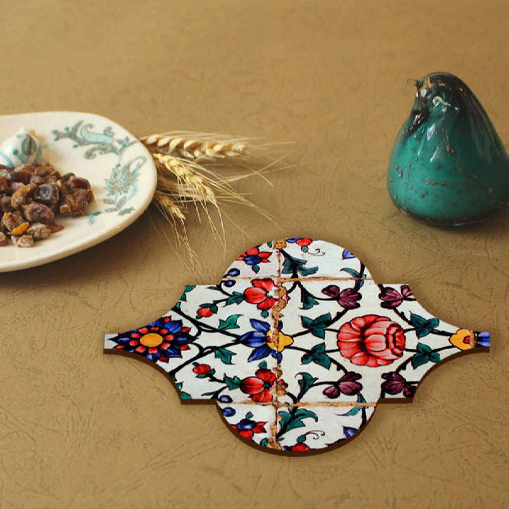 Negar Iraanse Florale Onderzetters met Houder – Artistieke Houten Set
