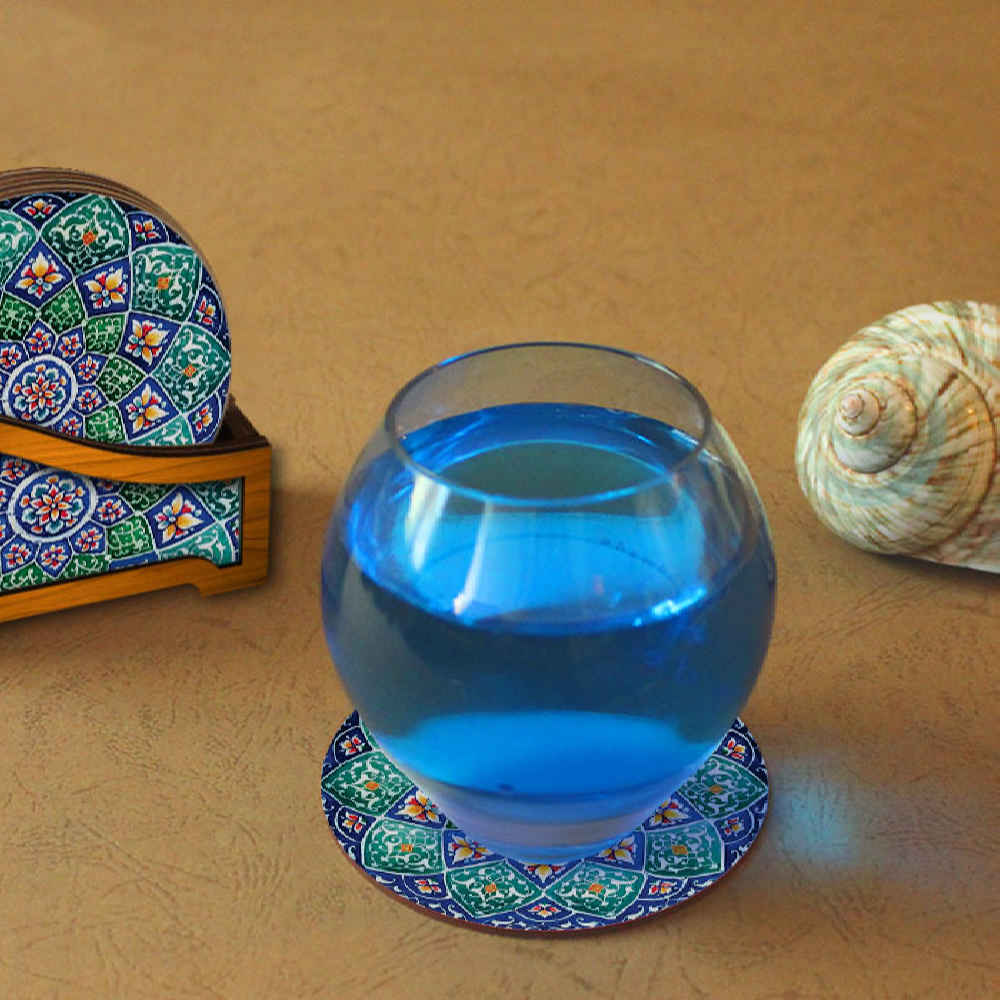 Pegah Iraanse Mandala Onderzetters met Houder – Ronde Artistieke Houten Set