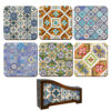 Rahil Iraanse Geometrische Onderzetters met Houder – Vierkante Artistieke Houten Set
