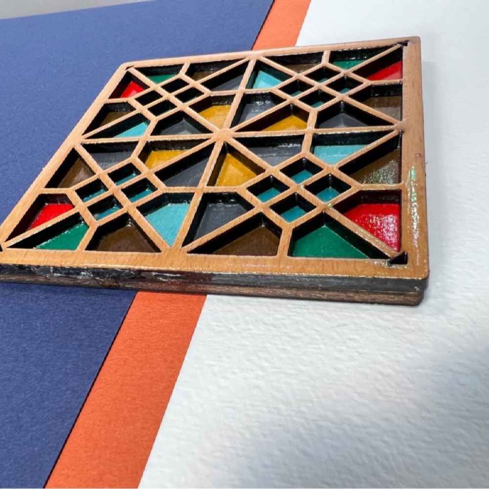 Geometrische Houten Onderzetters 2-pack – Sarv-ontwerp, Boho Stijl