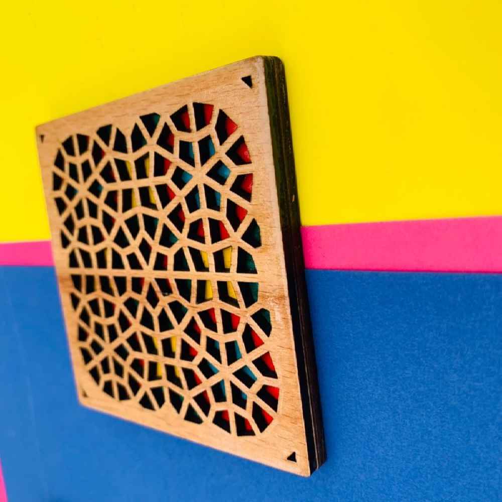 Geometrische Houten Onderzetters 2-pack – Sorhe-ontwerp, Boho Stijl