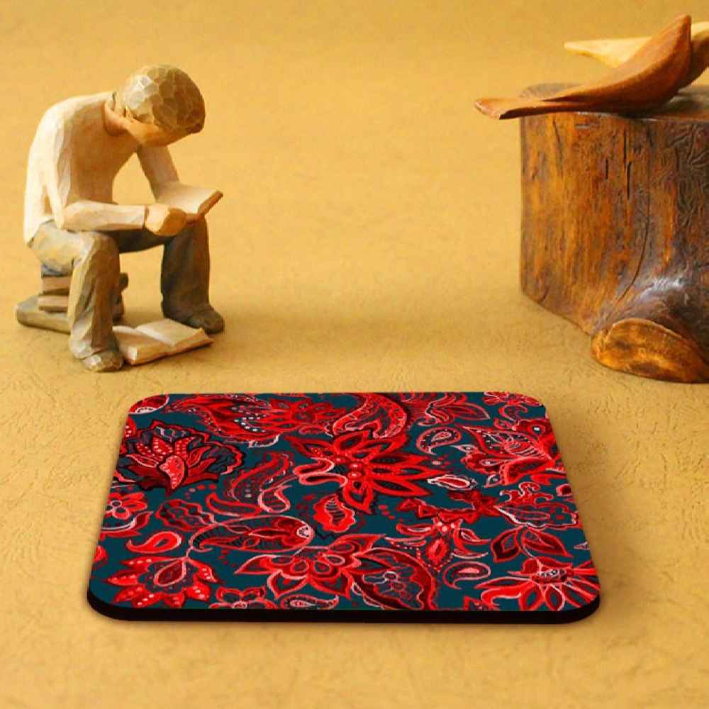 Sorkh Iraanse Florale Onderzetters met Houder – Vierkante Artistieke Houten Set