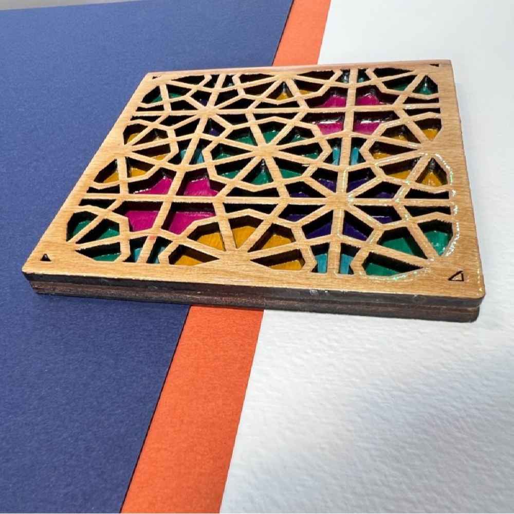 Geometrische Houten Onderzetters 2-pack – Tara-ontwerp, Boho Stijl