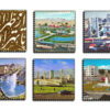 Oud Teheran Foto's Onderzetters met Houder – Vierkante Houten Glasonderzitter Set