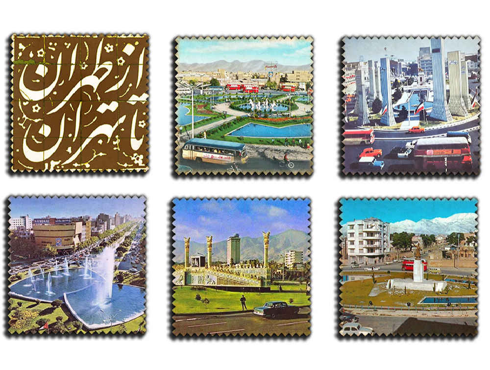Oud Teheran Foto’s Onderzetters met Houder – Vierkante Houten Glasonderzitter Set