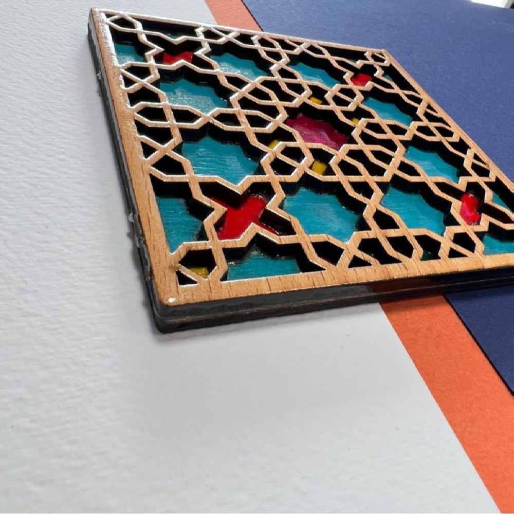 Geometrische Houten Onderzetters 2-pack – Tina-ontwerp, Boho Stijl