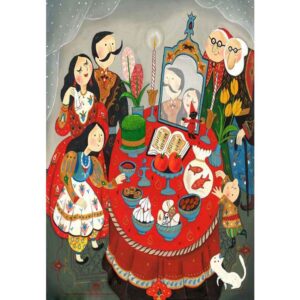 Nowruz Wenskaart – Haft-sin Patroon (Rood)