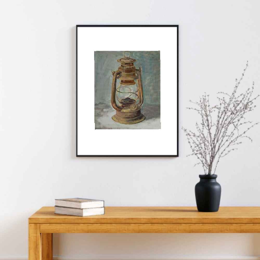 Originele realisme kunst – Olie op karton, lantaarnlicht