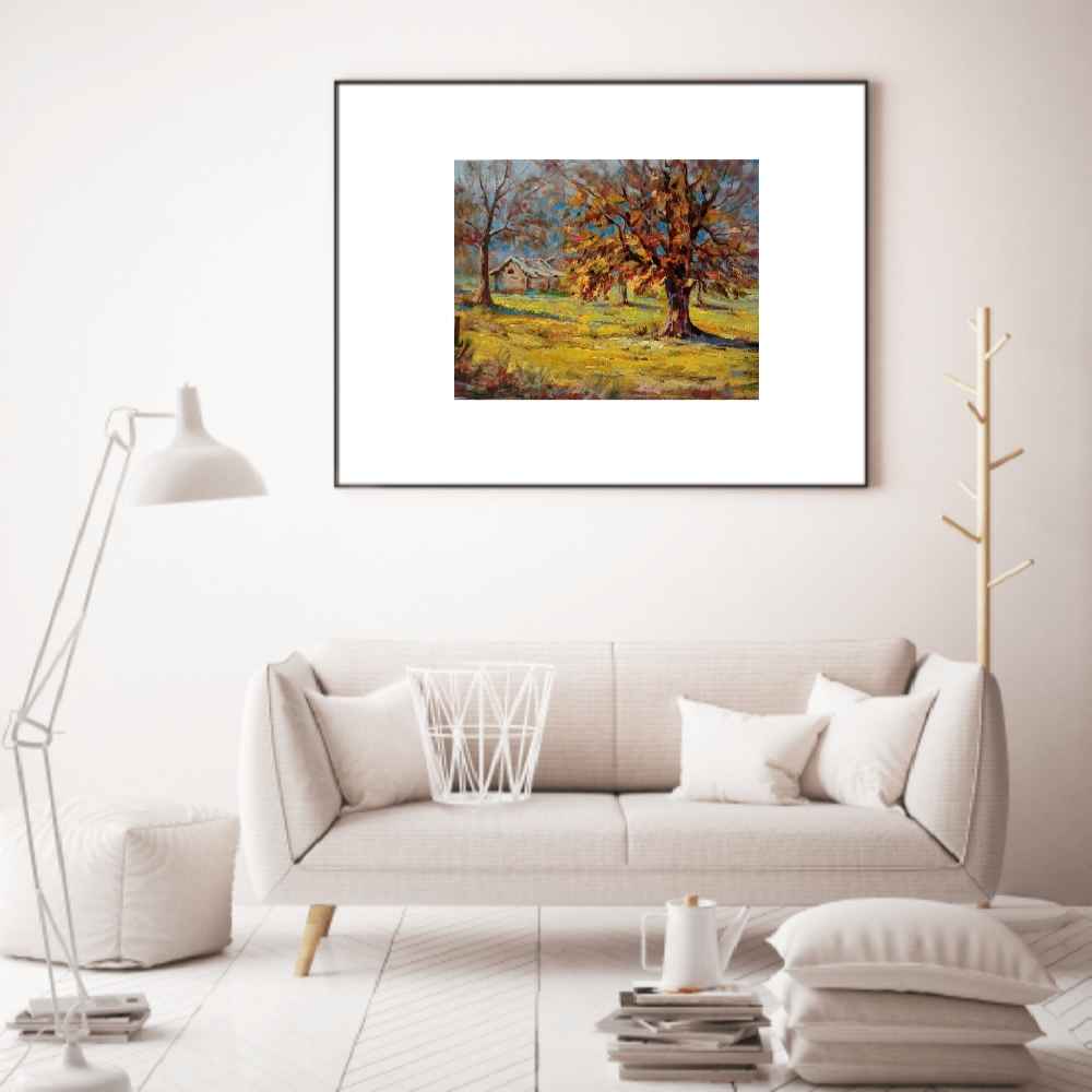 Origineel schilderachtig kunstwerk – Olie op karton, herfstlandschap