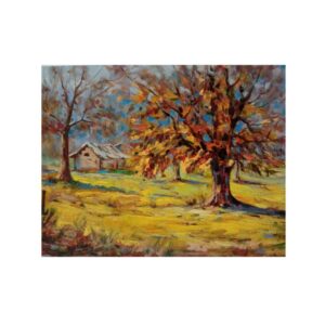 Origineel schilderachtig kunstwerk – Olie op karton, herfstlandschap