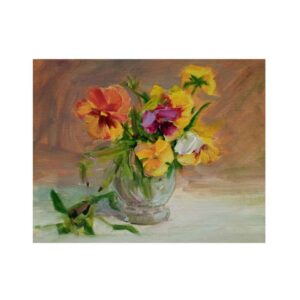 Origineel schilderachtig kunstwerk – Olie op karton, bloemen in vaas