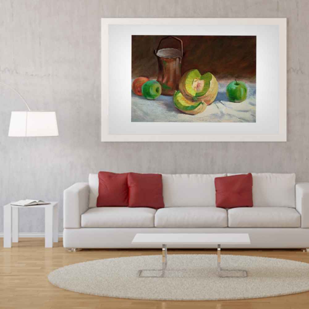 Originele realisme kunst – Olie op karton, fruit