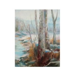 Origineel schilderachtig kunstwerk – Olie op karton, winterlandschap