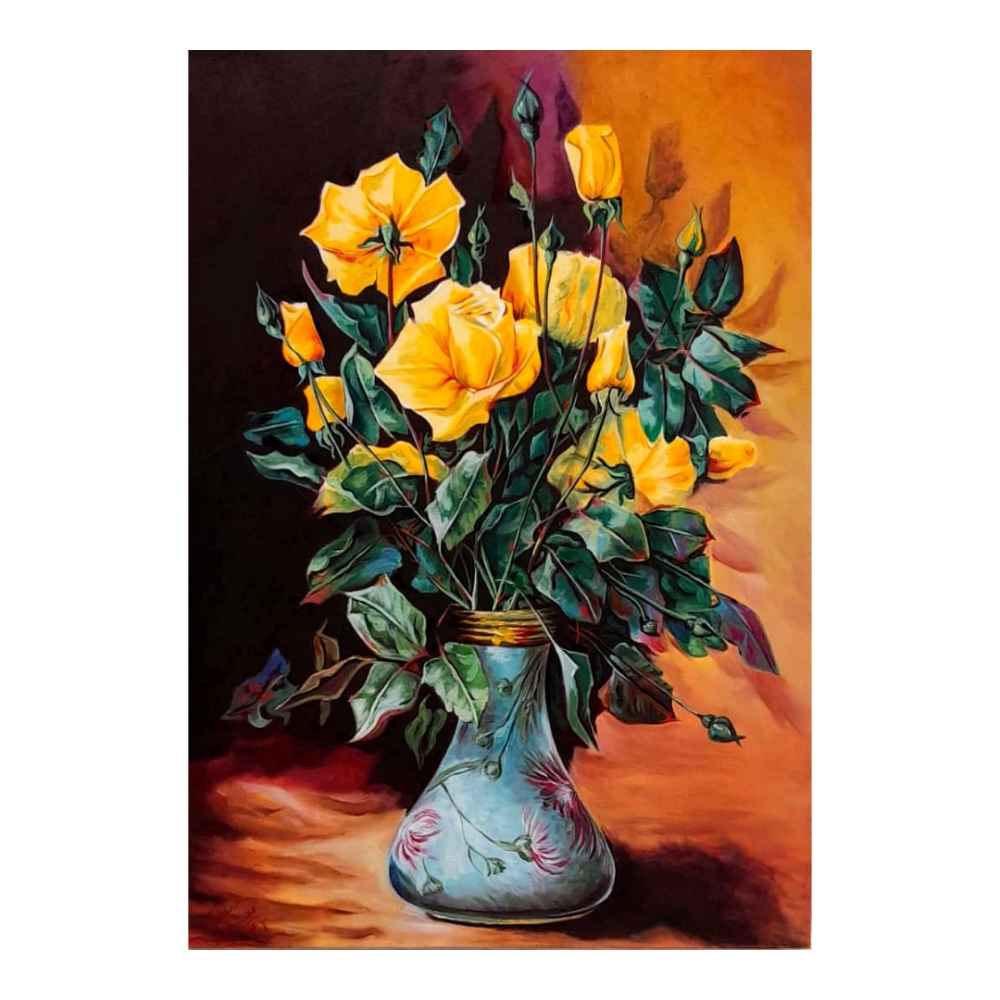 Origineel realistisch schilderij – Olie op doek, bloemen door Ahmad Motaghedi
