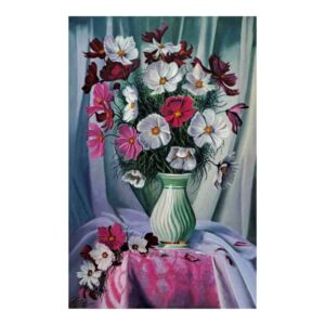 Origineel realistisch schilderij – Olie op doek, bloemen in vaas door Ahmad Motaghedi