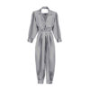 Modieuze Grijze Jumpsuit met Zijriem – Model Maya
