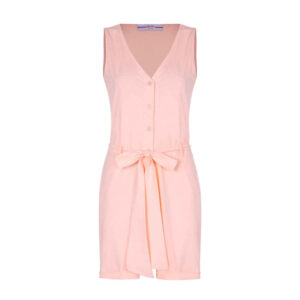 Dames jumpsuit – roze overall met korte pijp en zijriem Elaheh