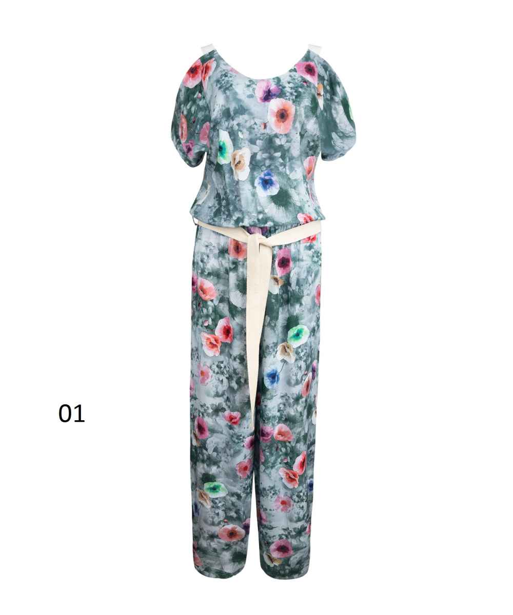 Bloemenjumpsuit met zijriem voor dames Paradise
