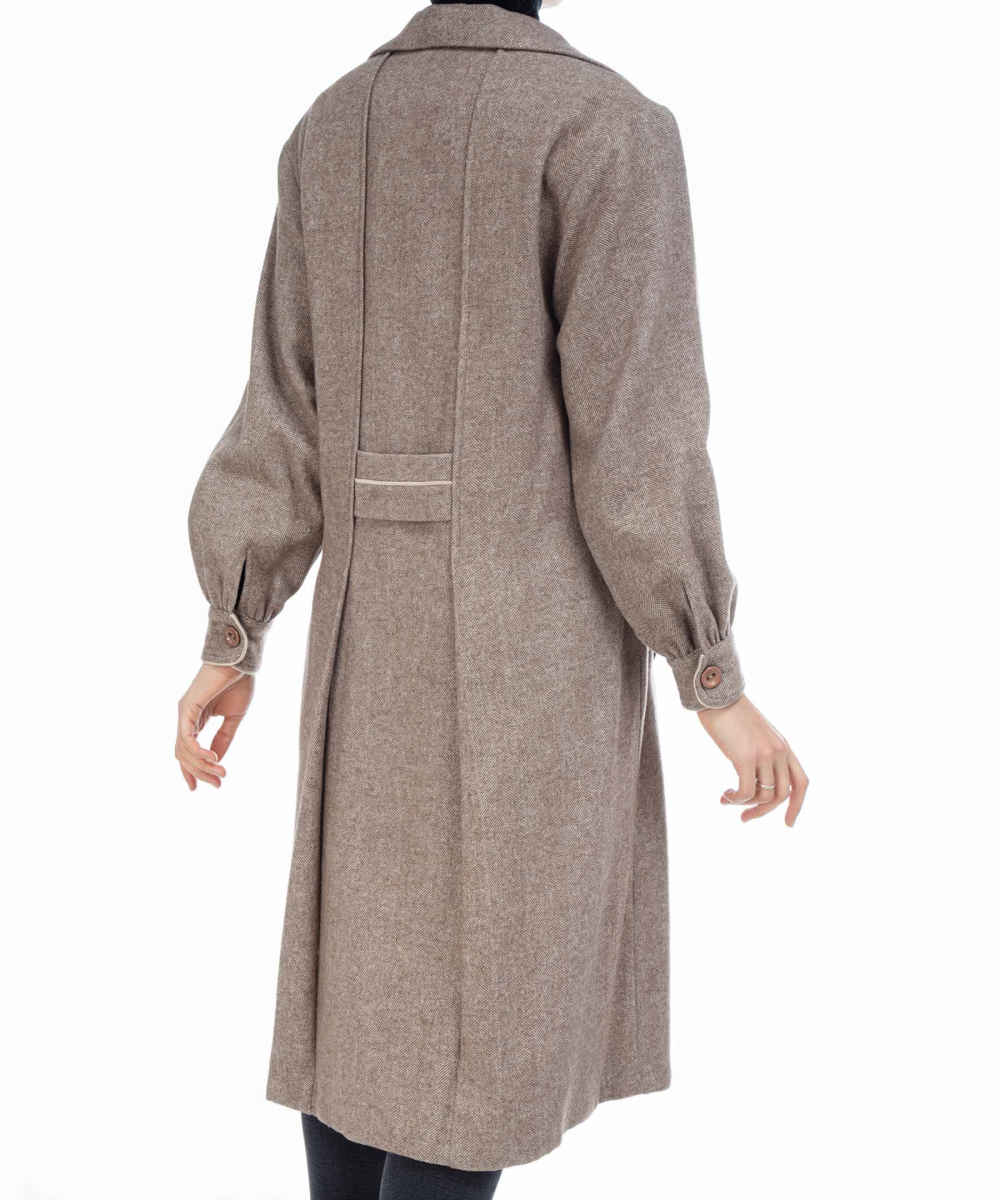 Dubbelrijige wollen overjas voor dames – Bruin