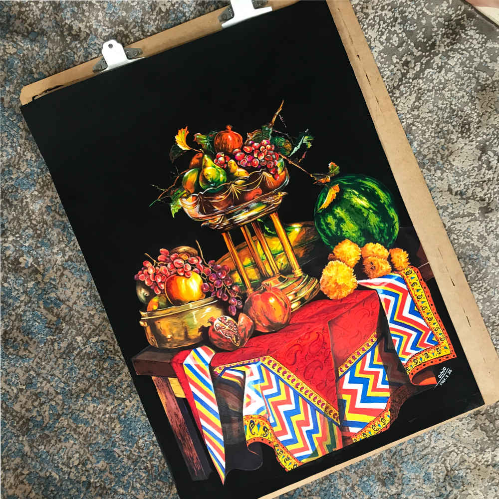 Originele realisme tekening – kleurpotlood op karton, Ziafat