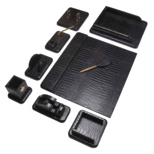 Zwarte Leren Bureau Set – 10-delige Collectie