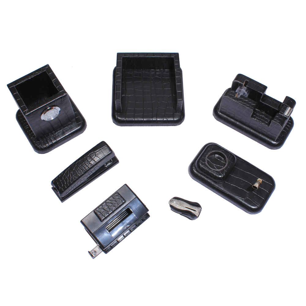 Zwarte Leren Bureau Organizer Set – 7-delig