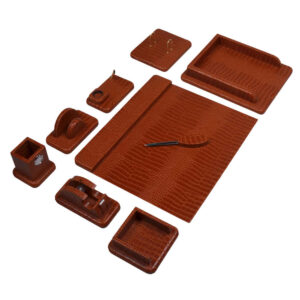 Bruine Leren Bureau Set – 10-delige Collectie