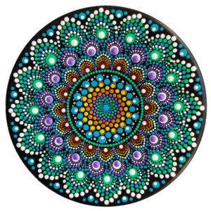 Decoratief aardewerken bord handgeschilderd dot-art Geometrisch