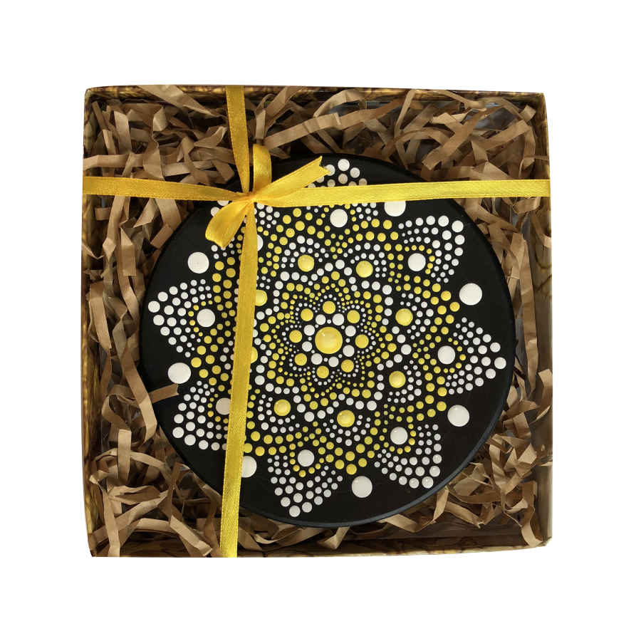 Decoratief aardewerken bord handgeschilderd dot-art Ster