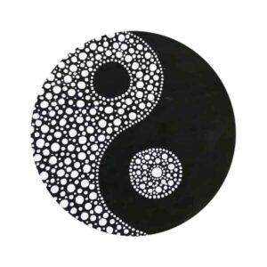 Decoratief aardewerken bord handgeschilderd dot-art Yin-yang
