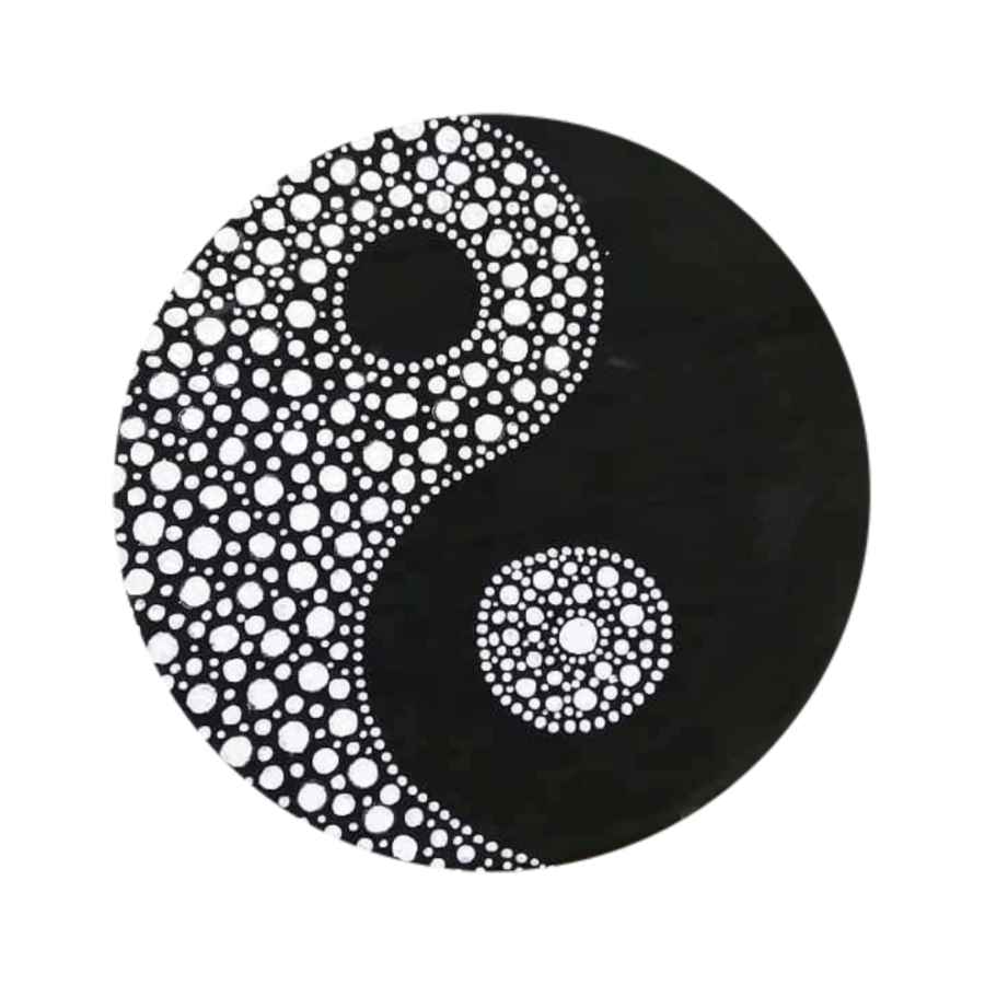 Decoratief aardewerken bord handgeschilderd dot-art Yin-yang