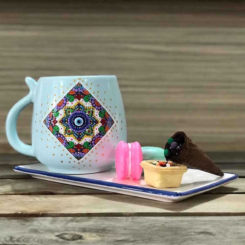 Artistieke keramische mok – Dot-art, model Panah