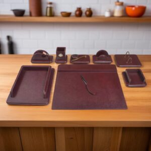 Bordeauxrode Leren Bureau Organizer Set – 11-delig