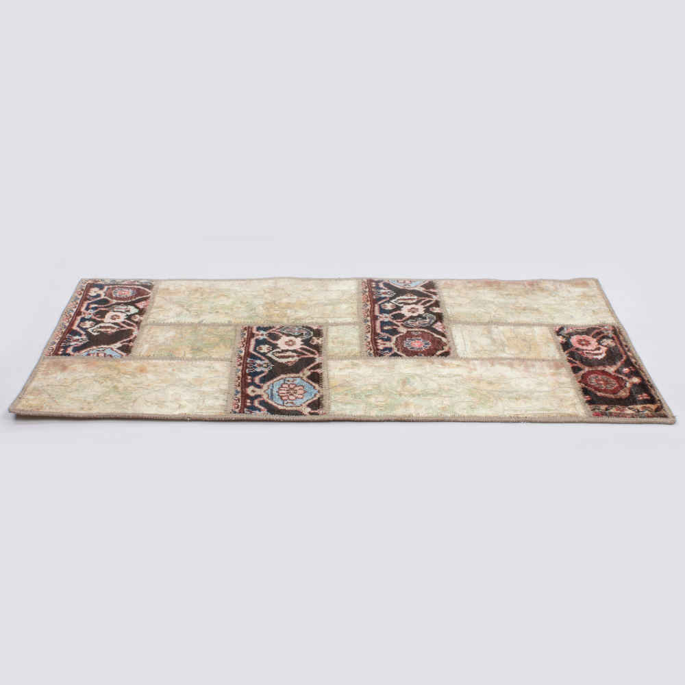 Vintage Patchwork Tapijt Cream – Geometrisch Wol
