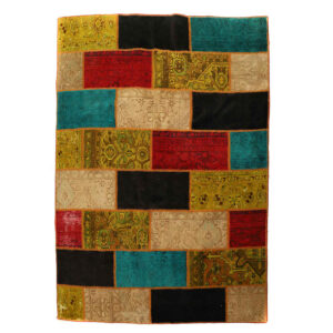 Vintage Perzisch Handgeknoopt Patchwork Tapijt Regenboog