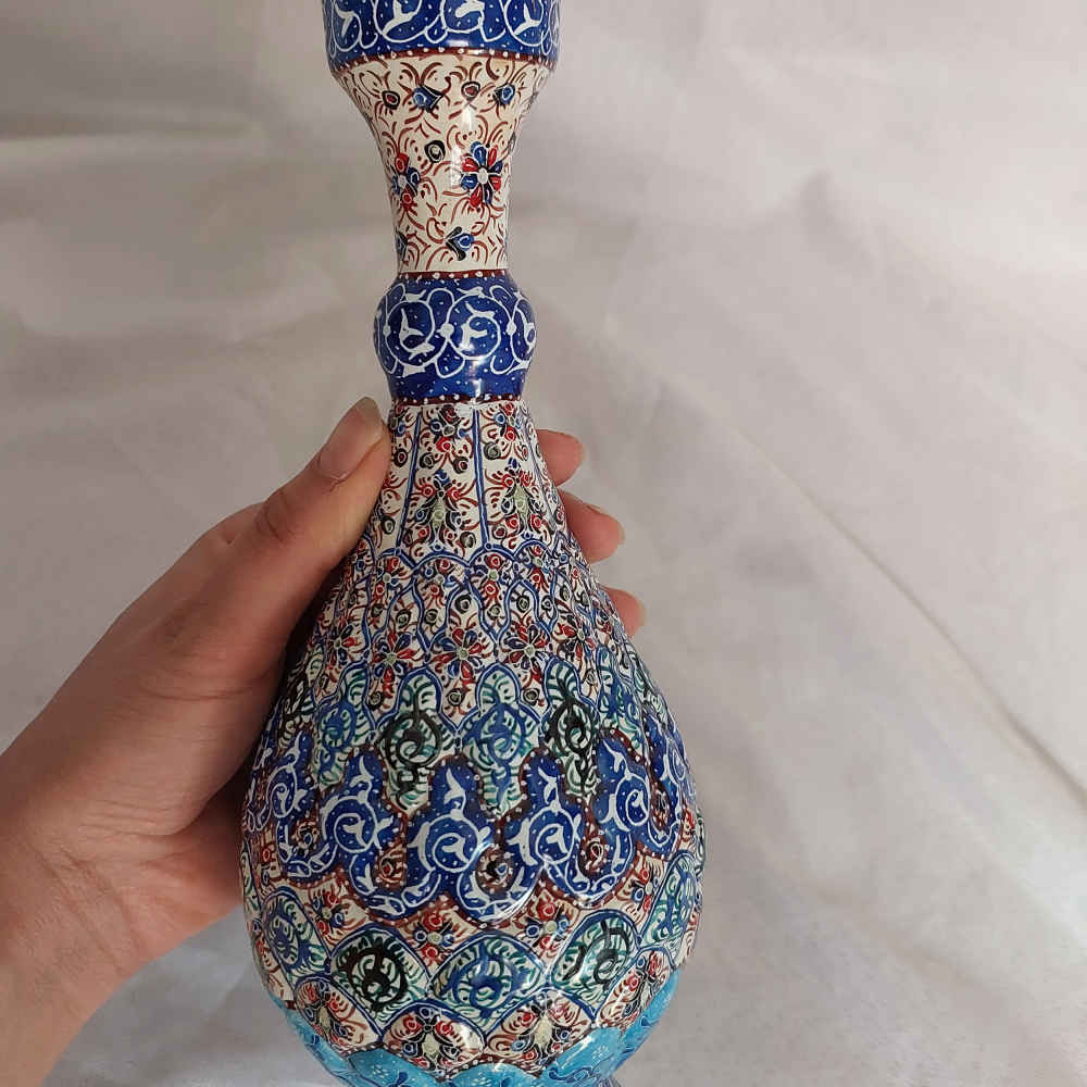 Decoratieve Koperen Fles – Perzisch Minakari Email – Eslimi