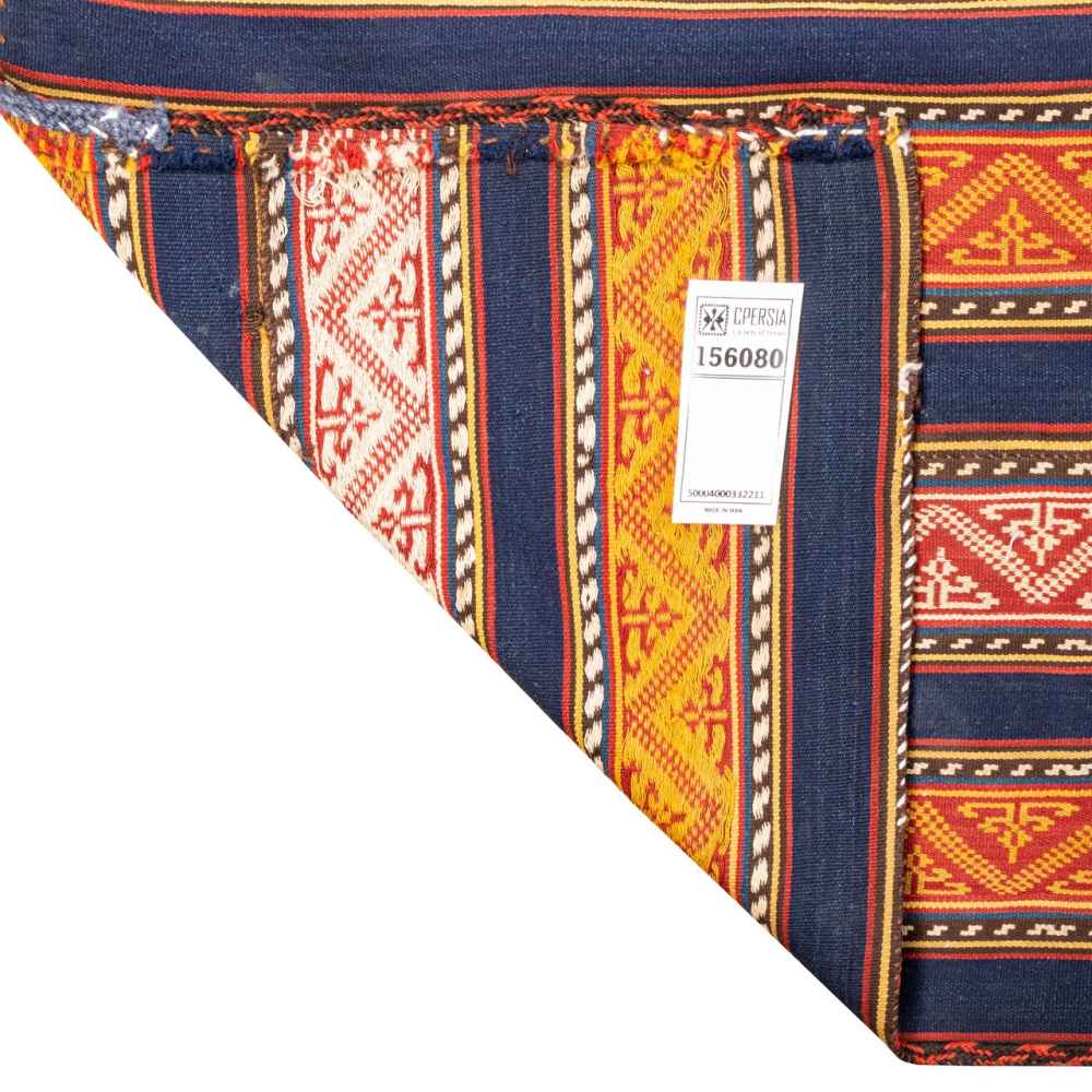 Vintage Perzisch Jajim Platgeweven Gestreept Kleed Groen