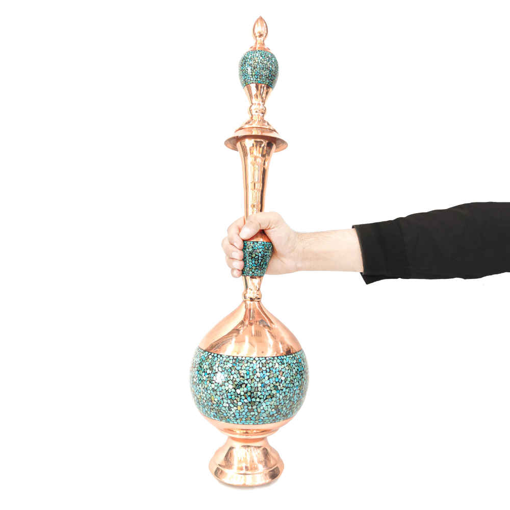 Decoratieve Koperen Fles – Perzisch Handgemaakt met Turkoois Inleg – Ocean