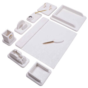 Witte Leren Bureau Organizer Set – 10-delig