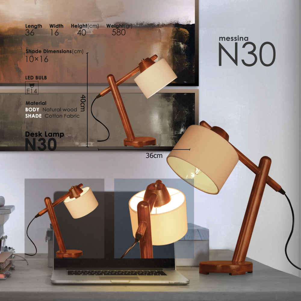 Handgemaakte verstelbare houten bureaulamp N30