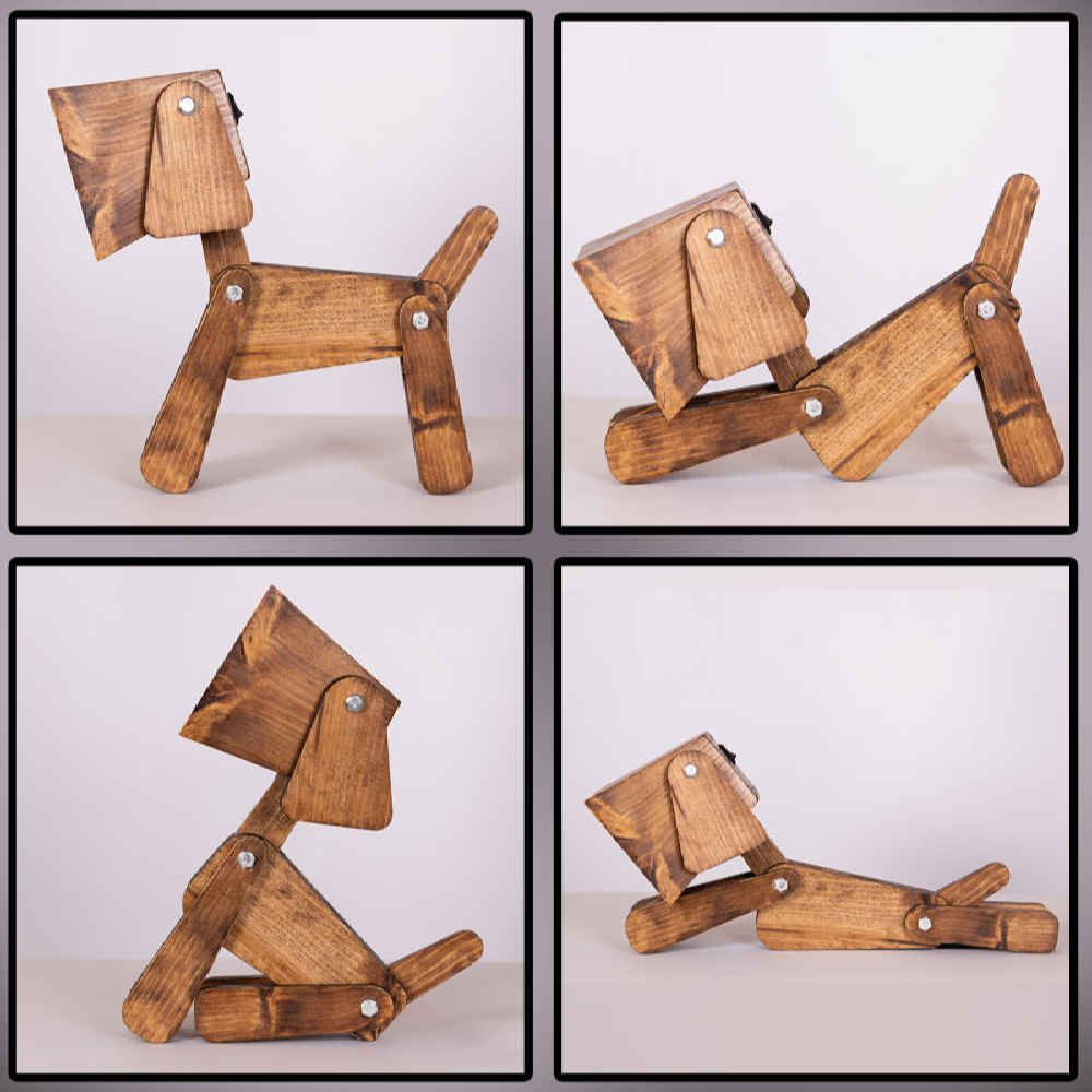 Handgemaakte en verstelbare houten bureaulamp – Puppy-figuur