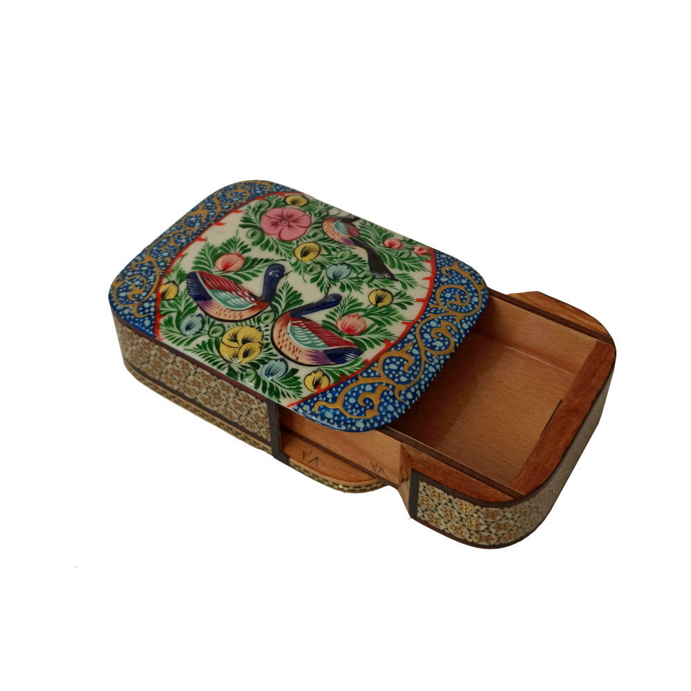 Perzische Houten Kaartenbox – Khatam Emaille Chakavak