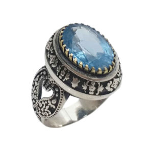 Perzische Blauwe Topaas Zilveren Ring voor Heren Foad