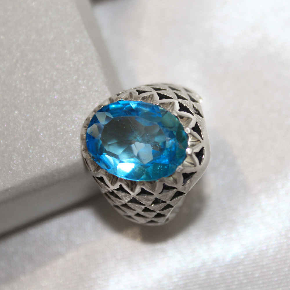 Perzische Blauwe Topaas Zilveren Ring voor Heren Musa