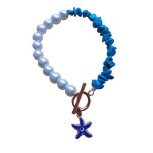 Kralenarmband voor Dames – Koraal en Blauwe Oog