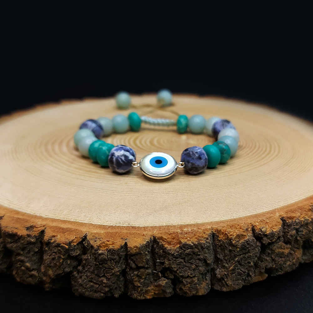 Kralenarmband voor Dames – Groen Blauwe Oog Ontwerp