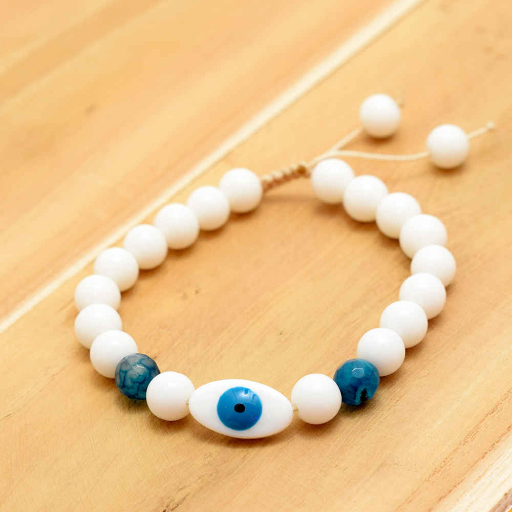 Witte kralenarmband met Boze Oog voor vrouwen