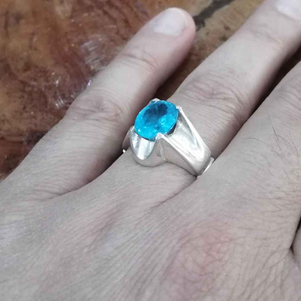 Perzische Blauwe Topaas Zilveren Ring voor Heren Dara