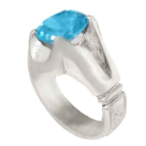 Perzische Blauwe Topaas Zilveren Ring voor Heren Dara