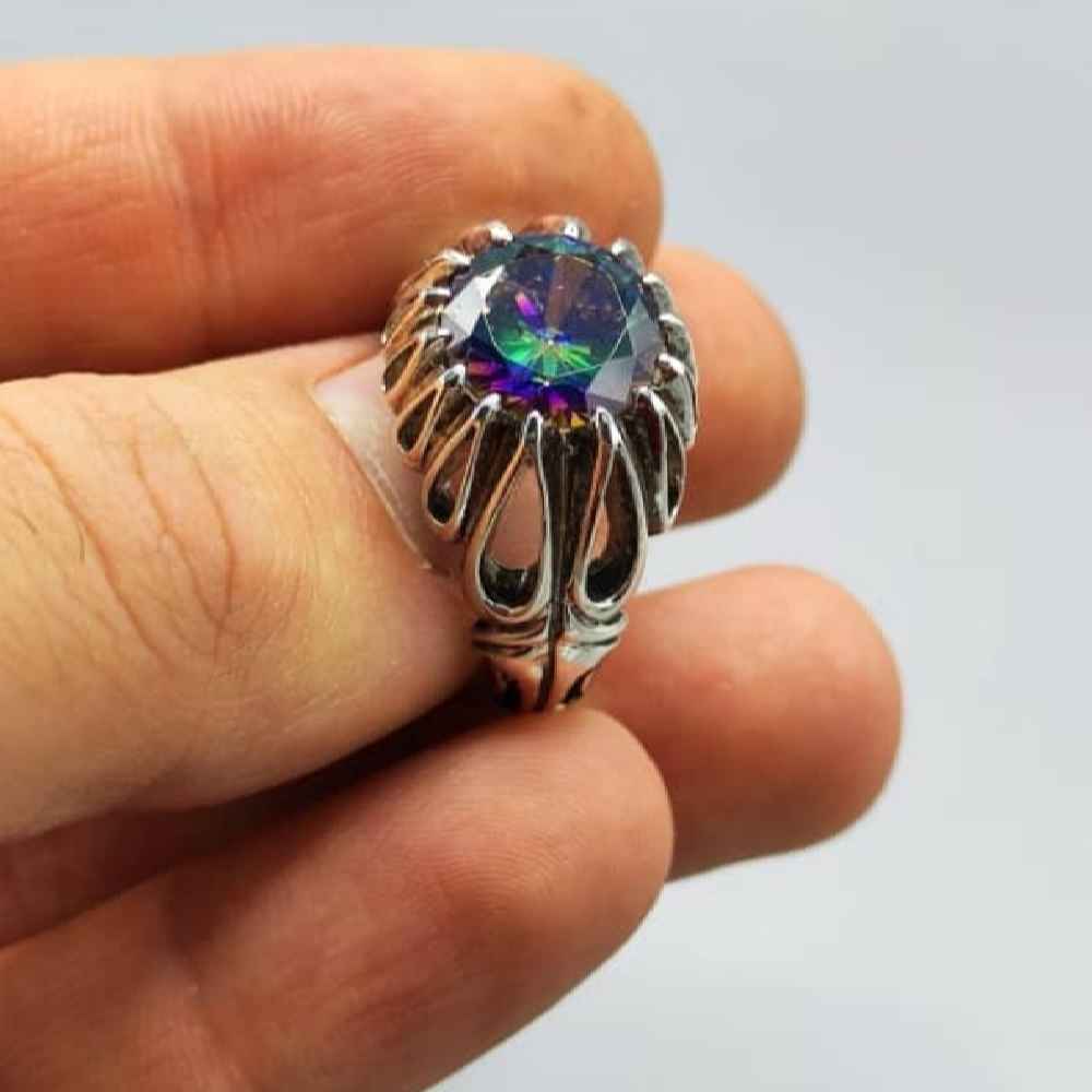 Perzische Blauwe Topaas Zilveren Ring voor Heren Hadi
